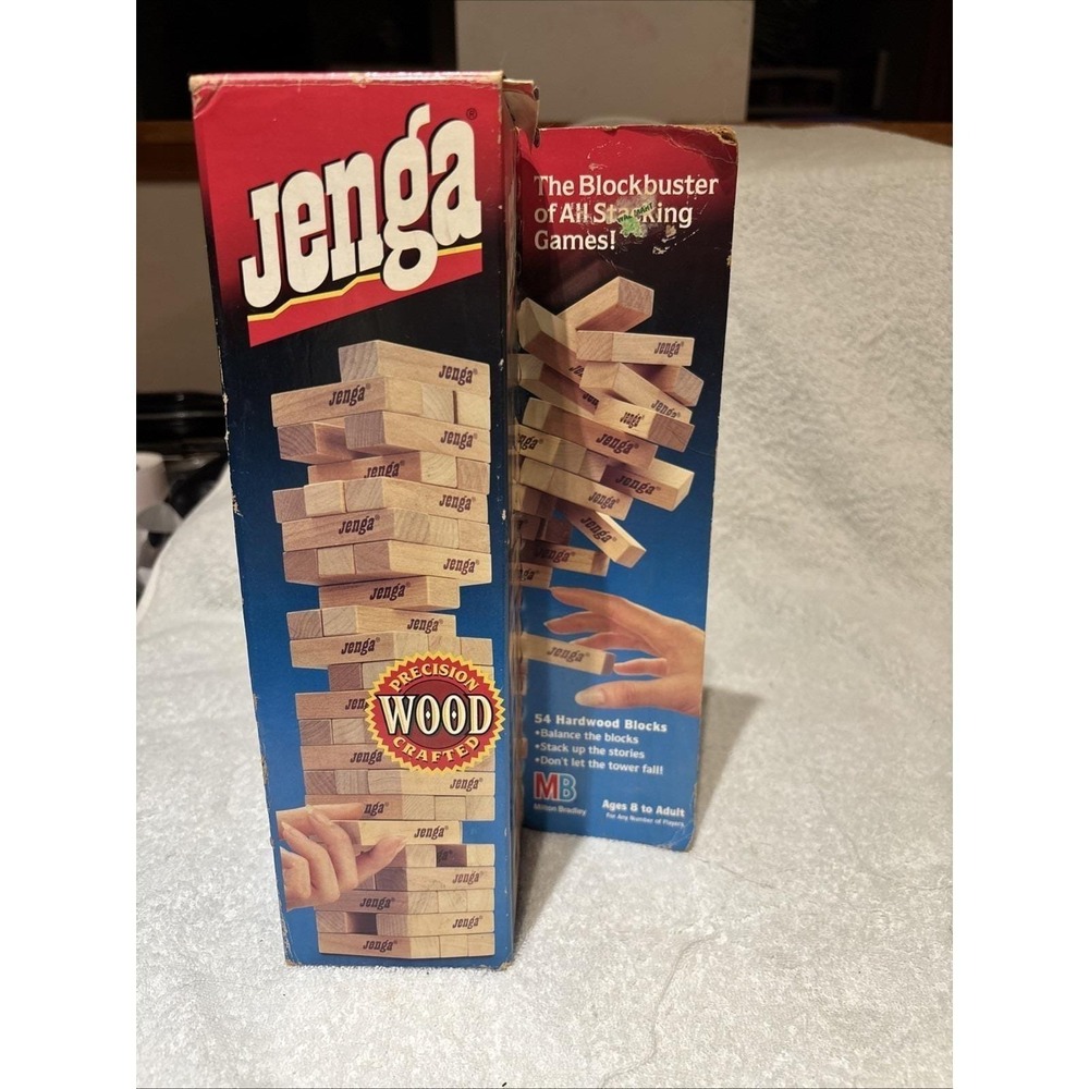 Vintage Jenga w/ 54 Precision Wood Crafted Hardwood Blocks - Milton Bradley
